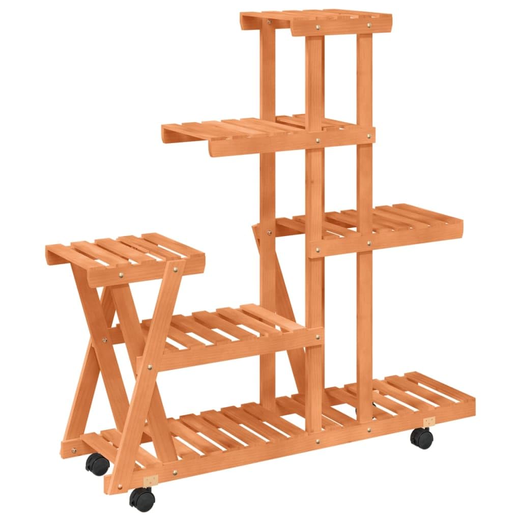 Stojak na doniczki drewno świerk 95x25x101 cm | Kółka obrotowe 360 stopni, półka balkonowa, salon lub patio, dekoracja retro