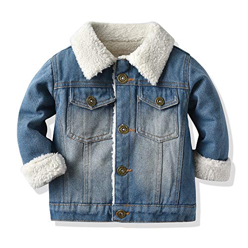 JMOORY Toddler Baby Boys Girls Thick Denim Jacket Kids Fleece Lining Jacket Coat Outwear(Blue, 70/6-12 Months)
