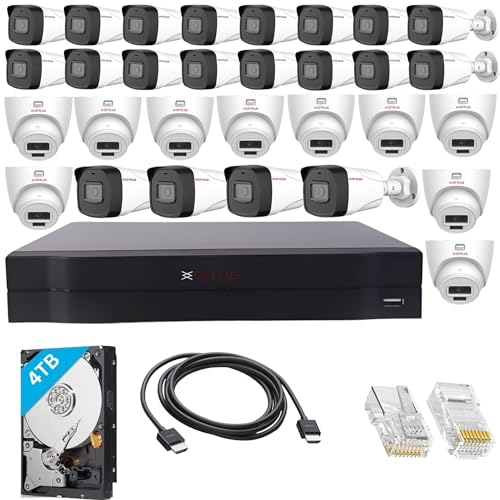 Image of CP PLUS 32 Channel 4K NVR with 20x Outdoor and 10x Indoor 2 MP Built-in Audio Mic Wired IP CCTV Cameras, Motion Detection, 4TB HDD, 100x RJ45 Connector, [CAT6 Cable & PoE not Included] - White