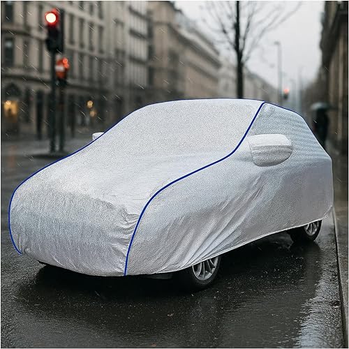 Image of Sulfar 100% Waterproof Car Body Cover Compatible with Mirror for Fiat Uno (Triple Stitched, Full Bottom Elastic, Magic Silver with Black Piping)