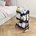 LEGUANG 3-Tier Rolling Utility Cart Storage Shelves Multifunction Storage Trolley Service Cart with Mesh Basket Handles and Wheels Easy Assembly for Bathroom, Kitchen, Office (Black)