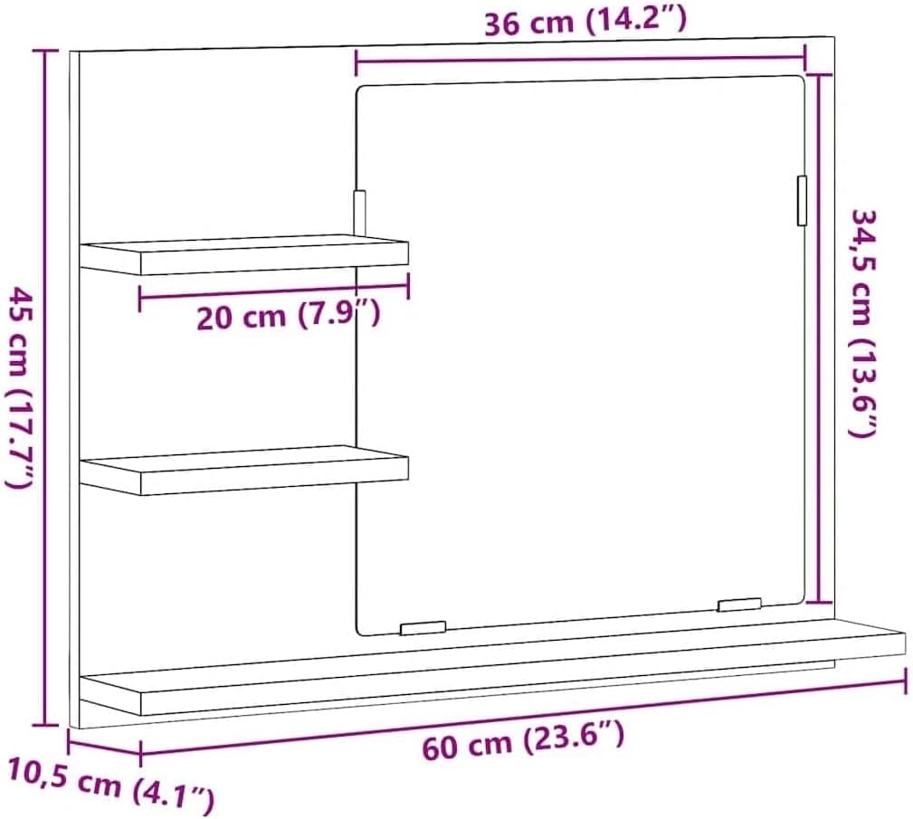 vidaXL Bathroom Mirror Home Hallway Bedroom Laundry Room Washroom Vanity Unit Wall Mirror Furniture White 23.6"x4.1"x17.7" Engineered Wood