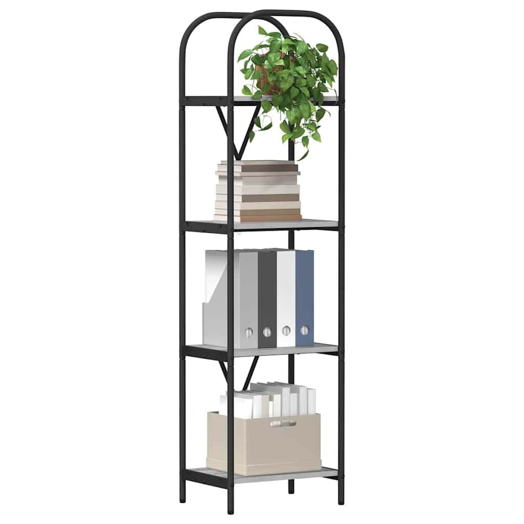 Scaffale grigio Sonoma, 40 x 30 x 146 cm, in legno, 4 ripiani | Scaffale sottile con 4 ripiani aperti e gambe in acciaio nero, per soggiorno, camera da letto e ufficio.