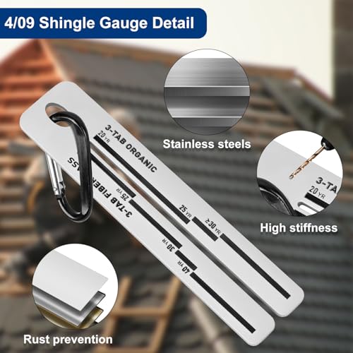 4/09 Shingle Gauge, Measuring Tool for Roof Shingle, Shingle Gauge with Carabiner Roofing Tools and Equipment for Measuring and Analyzeing The Thickness of Roof Tiles (2, 2 Pack)