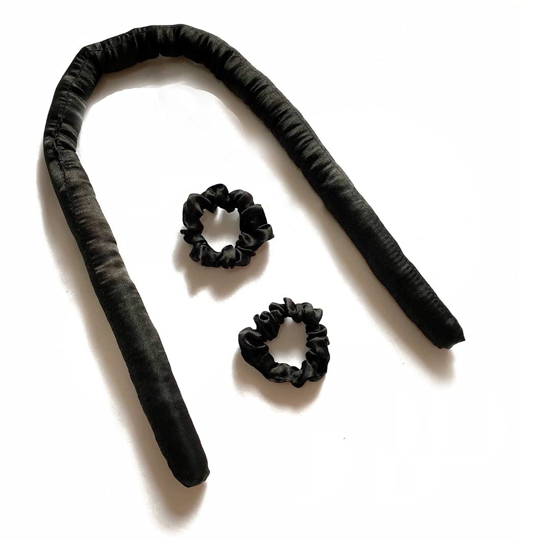 OFFTOPIC® Curling Ribbon & 2 Scrunchies in Pura Seta 100% naturale | Nuovo modo di creare Onde Perfette ai Capelli senza rovinarli | Arriccia capelli naturale senza usare piastra | Nero