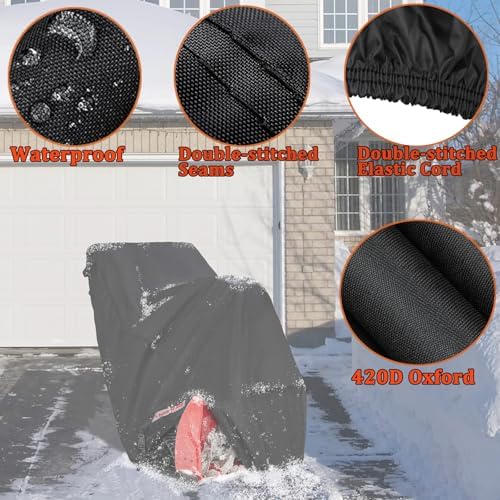Snow Thrower Cover Waterproof Snow Blower Cover 420D Oxford with Windproof Buckles and Elastic Cord for Outdoor Electric All Weather Protection 54" Lx43 Hx32 W - 1