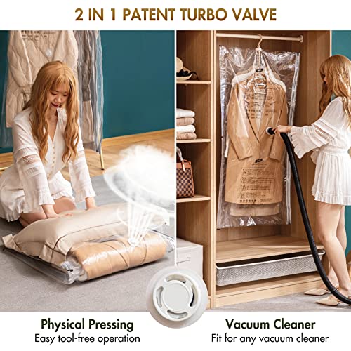 Taili Hanging Vacuum Storage Bags Space Saver Bags For Clothes, 4 Packs Long 53X27.6 Inches, Vacuum Seal Storage Bag Clothing Bags For Suits, Dress Coats Or Jackets, Closet Organizer And Storage #TOP3