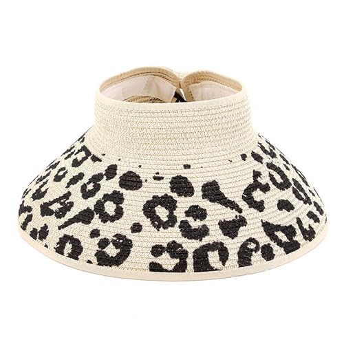 Sombrero de paja con ala ancha estampado leopardo