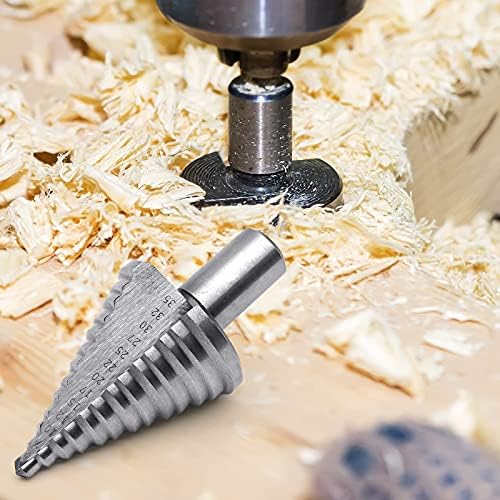 Step Drill Bit, HSS Double Slot Cone Cutting Drill (5 mm-35 mm) with Titanium Coating, Step Cone Drill Bit for Wood Aluminum Plastic PVC Plate - Silver