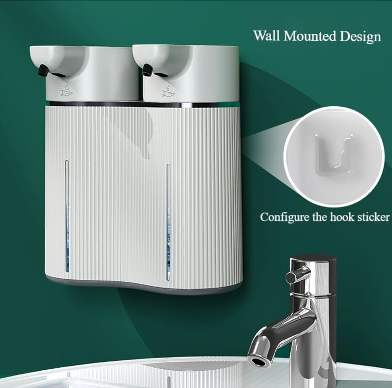 Double Head Automatic Foam soap Dispenser, Non-Contact Foam Hand sanitizer Dispenser, 4-Level Adjustable, 28 oz/800ml, Electric Wall Mounted, USB C Charging, for Bathroom and Kitchen (Foam+Gel)
