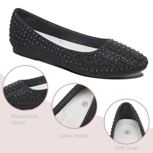Women Rhinestone Ballet Flats Round Toe Sparkly Elegant Ballerina Flats Comfortable Light Weight Business Shoes Fashion Dress Wedding Shoes3