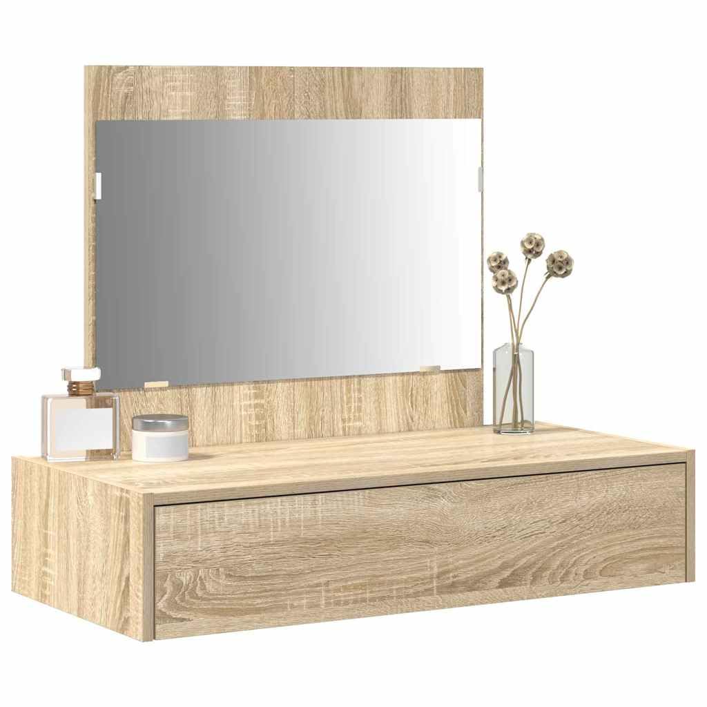 Schminktisch Braun aus Holzwerkstoff 83 x 40 x 70 cm mit Spiegel und Schublade, moderner Kosmetiktisch für Schlafzimmer und Ankleidezimmer, Stauraum und Organizer für Makeup und Pflege