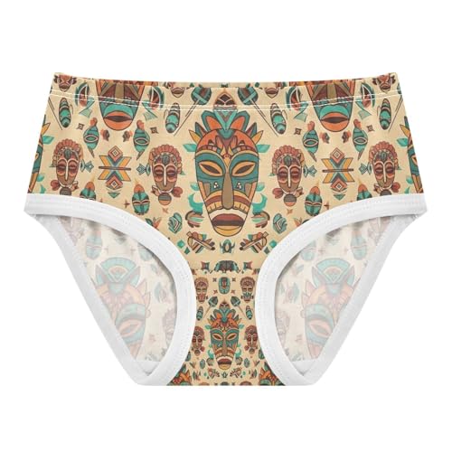 Colorful Tribal Faces Cotton Toddler Underwear, Girls' Cotton Brief Underwear, 2T–8 Years