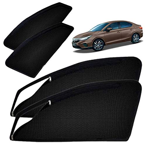 Image of Autofact Magnetic Car Sunshades Compatible with Honda New City (2020 to 2024) (Set of 4) - Easy Installation, UV Protection, Keeps Car Cool (Front 2 with Zippers, Rear 2 Without Zippers)