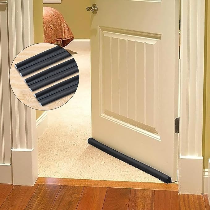 Image of Door Bottom Sealing Strip Guard for Home | (36 inches) | Door Stoppers | Door Seal | Door Closers | Sound-Proof Reduce Noise Energy Saving Weather Stripping (Black, Pack of 4)