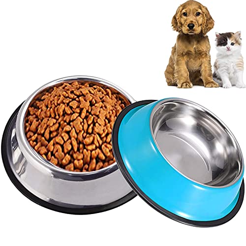JYTZ Gamelle pour Chien Lot de 2 Gamelle Chiot Base ​en Caoutchouc AntidéRapant Gamelle Eau Chien pour Les Chatons, Les Chiots, Les Lapins Hamsters et Les Cobayes Bleu 15 cm Cover
