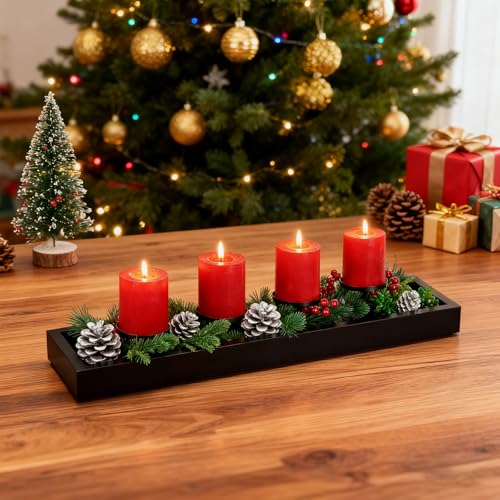 Hanobe Dekotablett Länglich Kerzenteller Holz: Deko Tablett...