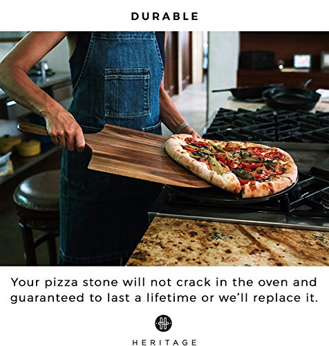 Heritage Pizza Stone - Pizza & Bread Baking Stones For Gas Grill, Oven Baking - Black Ceramic Pan, Stainless, No-Smoke - Wheel Pizza Cutter - Housewarming Gifts - Thumbnail 6