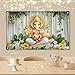 Saoplasa Ganesh Backdrop Banner Green Yellow Floral Festival Photography Background Hindu Ganesha Decoration Mandala God Celebration Religious Ceremony Party Supplies Photo Booth Props 71x43 Inch