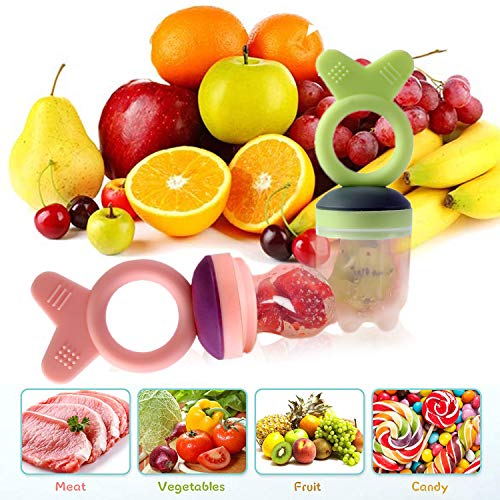 Gedebey Baby Food Pacifier Feeder – (2 Pack) Fruit Silicone Teether with Pacifiers Meshes Infant Teething Toys Fresh Frozen Fruit Teeth Toy Newborn Hygienic Nibbler Cover Set (Green&Pink 3) - Thumbnail 6