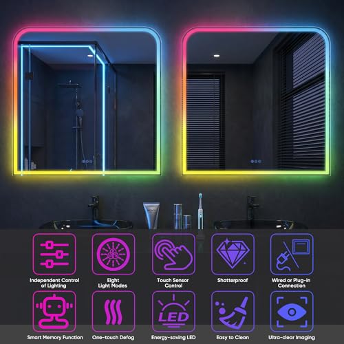 Miroir de salle de bain LED 11 couleurs avec intensité variable Antok - 7