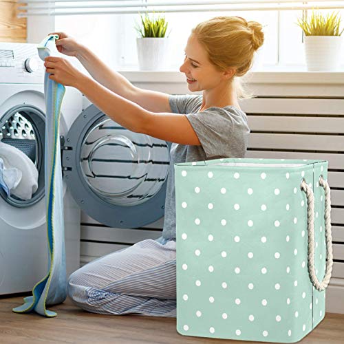 Deyya Waterproof Laundry Baskets Tall Sturdy Foldable Mint Green White Polka Dot Print Hamper For Adult Kids Teen Boys Girls In Bedrooms Bathroom #TOP5
