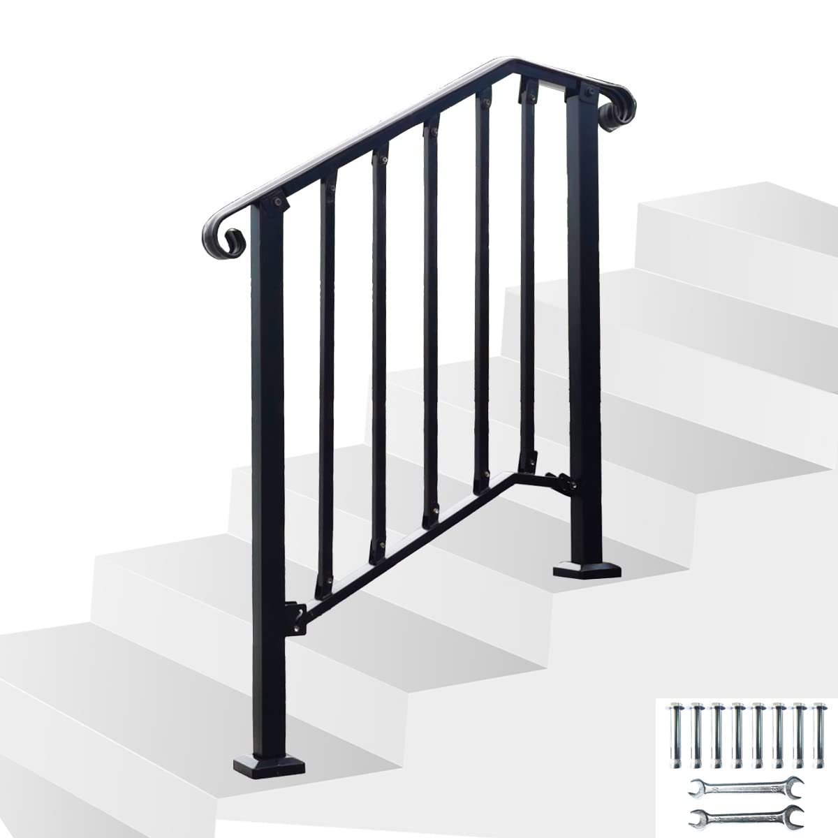 Buy Handrails for Outdoor Steps, Fit 2 or 5 Steps Outdoor Stair Railing ...