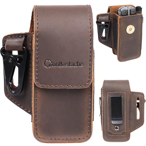 Gentlestache Leather Multitool Sheath - Leather Multitool Holder Fits Leatherman Surge Gerber SOG Tools - Multi Tool Holster with Belt Clip & Key Clip - EDC Belt Organizer Darkbrown-L