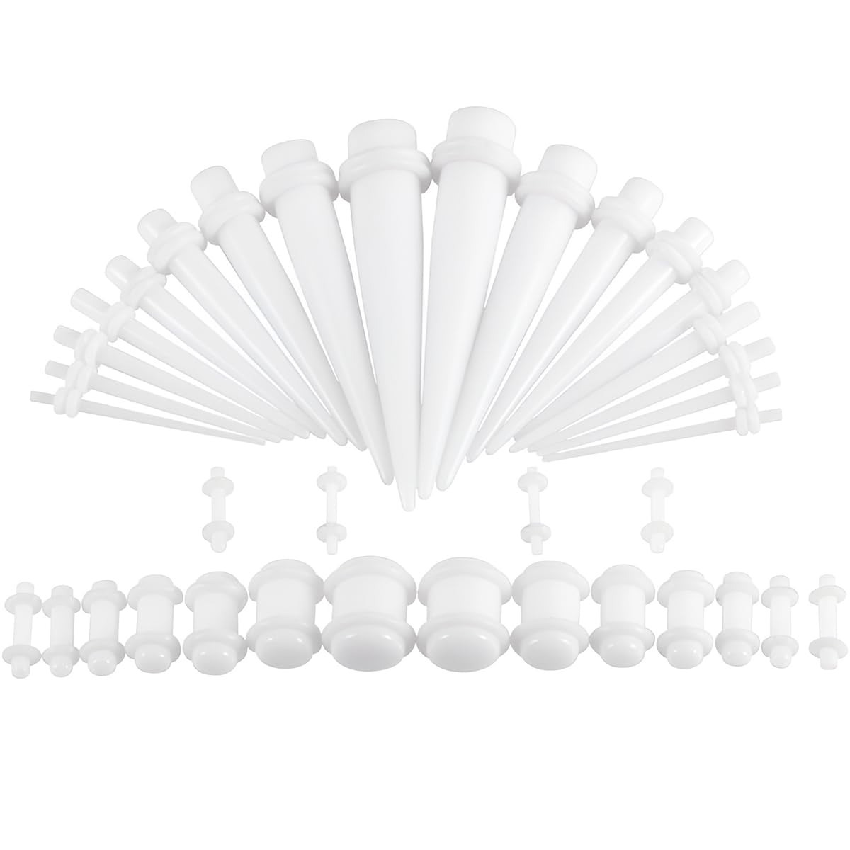 1 SET White Pink 14 G-00 G Solid Acrylic Ear Tapers Plugs Stretching Kit Tunnels Gauges Cone UV Segment Shape Hide Stretch Expander Septum Stretcher Body Piercing Jewelry Women Men