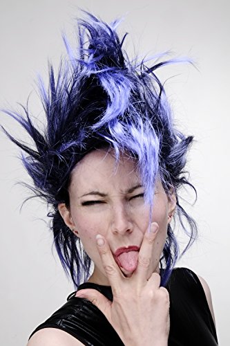 WIG ME UP - PW0078-1-P103PC10 Perücke Faschingsperücke Karneval Punk Glam Vamp Mohawk Iro Auftoupiert Schwarz Blauviolett