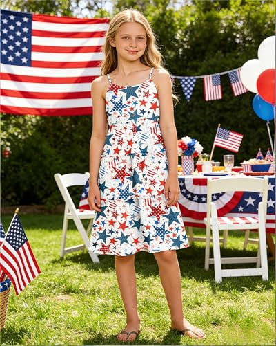 Image of Enlifety Girls Dress Hawaiian Spaghetti Straps Dresses Summer Sundress Size 6 12T