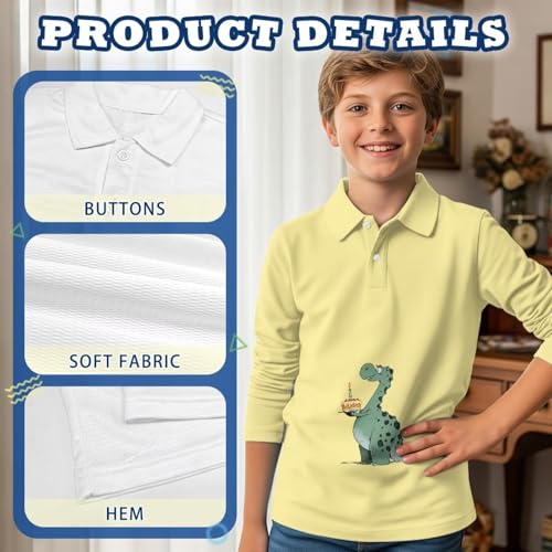 ZFRXIGN Dinosaur Boys Long Sleeve Shirts Size 3-16 Athletic Tops for Golf, Tennis, Fall Clothing4