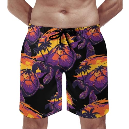 Hawaii Sea Turtle Palm Trees Men's Swim Trunks Board Shorts Beachshorts Swimsuits with Pockets Mesh Liner - Main Image
