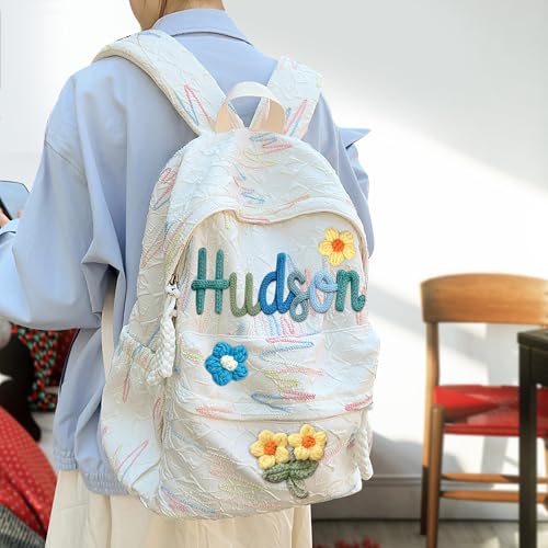 Pekdi Personalized Backpack Embroidered Name Aesthetic Backpack with Cotton Rope Woven Monogram Book Bag with Embroidery Pattern Lightweight Daypack Casual Travel Bag for Sports Dance Gym2
