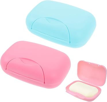 2 Pcs Soap Dish with Lid Waterproof and Leakproof Soap Box Sealed Soap Case for Shower Travel Hiking Bathroom School Gym and Camp Pink+Blue