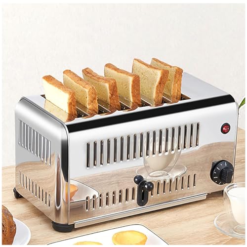 Tostadora comercial de acero inoxidable de 2240 W - Ranuras extra anchas para pan, 5 niveles de tostado - Ideal para hoteles, restaurantes y uso doméstico, para varios tipos de pan, 6 rebanadas