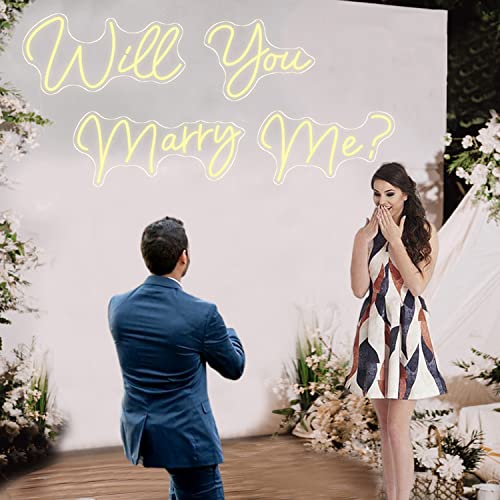Image of Super Large Neon Signs Will You Marry Me for Wedding Proposal Marry Me Sign Led Neon Light Sign Decor for Engagement Birthday Party Bar Bedroom Wall Art for Wife 80.1X12.4INCH