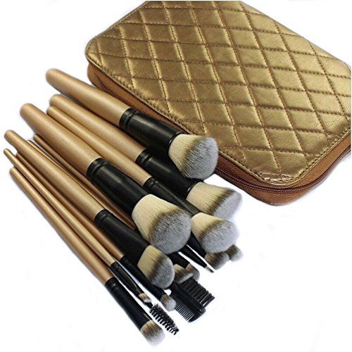 DE'LANCI Professional 15Pcs Make Up Brushes Synthetic Makeup Brush Kit Face Powder Eyeshadow Contour Brush Set Foundation Blending Contouring Brush Kit with Leather Cosmetic Brush Bag Pouch