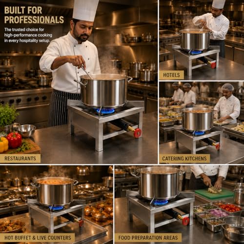 Image of Square Catering Burner 10x10 Inch Heavy Duty LPG Gas Stove Stainless Steel Commercial Cooking Burner for Hotel Restaurant Catering Kitchen