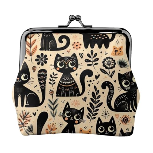 Pu Leather Buckle Coin Purse Cute-Cats-Floral Girls Kiss-Lock Change Purse Wallets