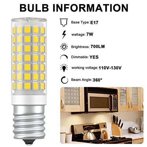 Vitunov E17 Led Bulb Dimmable, 7W Microwave Oven Bulbs, 60W Incandescent Replacement For Over Stove Appliance, Refrigerator, Range Hood, 120V 700Lm, Warm White 3000K, 2 Pack #TOP7