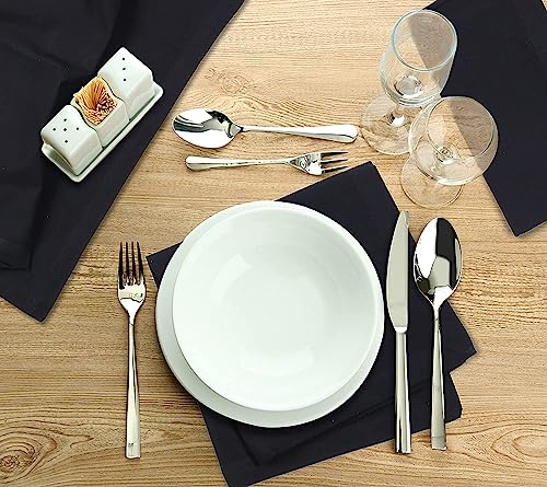 Image of Cotton Mercerised Dining Table Napkins, Set of 4, Solid Plain Colour, Heavy Weight,More Than 2 cm Mitered Hem,Washable at 40C (Black, 45 X 45 Cms)