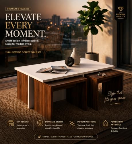 Image of Spyder Home Decore Nesting Coffee Table, Walnut & White
