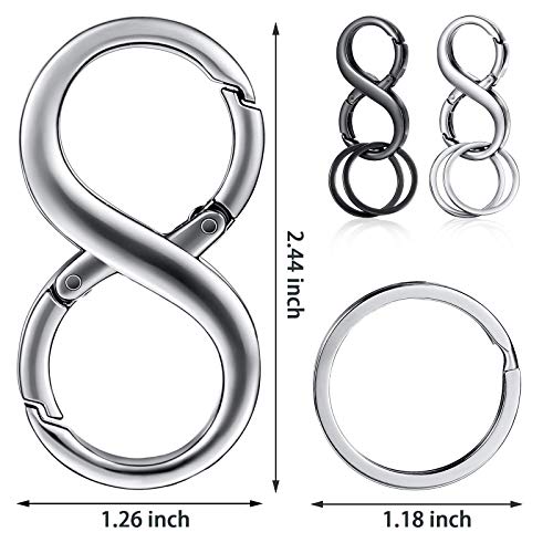 2 Pieces 8 Shape Car Key Chains Zinc Alloy Detachable Key Chain With 2 Extra Key Rings Heave Duty Car Business Keychain For Men And Women Gift Keychains (Black, Silver) #TOP3