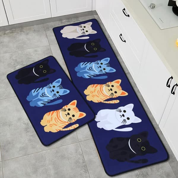 Denvok 2 Pcs Kitchen Bathroom Bath Room Non-Slip Comfort Durable Anti-Fatigue Comfortable Floor Mat Set 40 X 120 And 40X60 (Dark Blue)