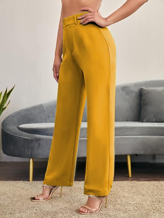 Image of Women's Poly Cotton Trousers Pants Relaxed Fit Boot Cut Ribbed Bell Bottom Trousers for Women
