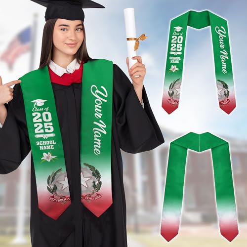 Mostefy Personalized Italian Graduation Stole 2025, Italia Sash, Italian Flag Stole, Sash for Graduation's Day Gift3