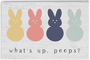 Small Talk Rectangles, What's Up Peeps? 3.5"x5.25" Rustic Distressed Wood Sign