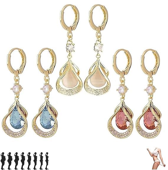 Delicate Sparkling Oval Drop Crystal Earrings with Zirconias-Copper Plated with 18K Genuine Gold-Halolux Drainage Magnetotherapy Germanium Earrings for Women-Acupuncture Earrings-Lymphatic