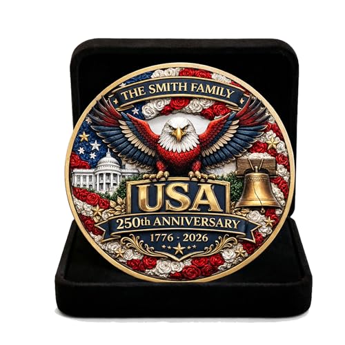 Dilypod Personalized 250th US Independence Anniversary Challenge Coin 1776-2026, Honoring Declaration of Independence Signing, 250 USA Anniversary, Customized Patriotic Gift, 250 Year America Coin 7